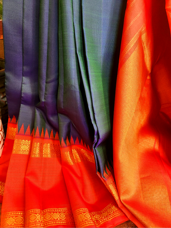 Peacock blue Kanjivaram Silk Saree