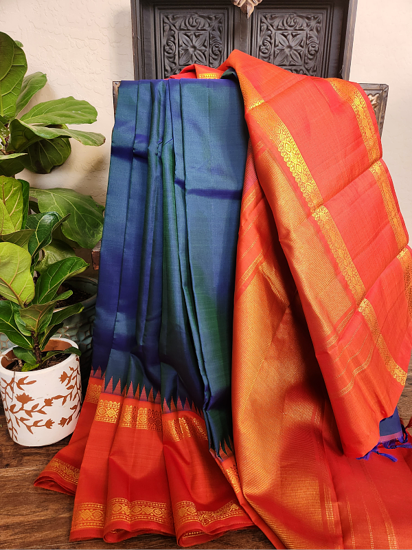 Peacock blue Kanjivaram Silk Saree