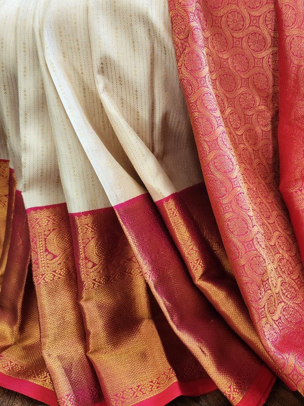 Ivory Pink Kanjivaram Silk Saree