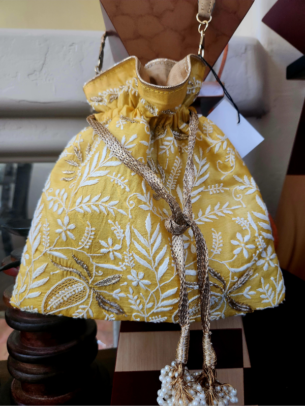 Yellow Chikankari Potli