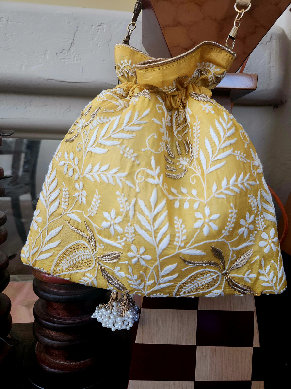 Yellow Chikankari Potli