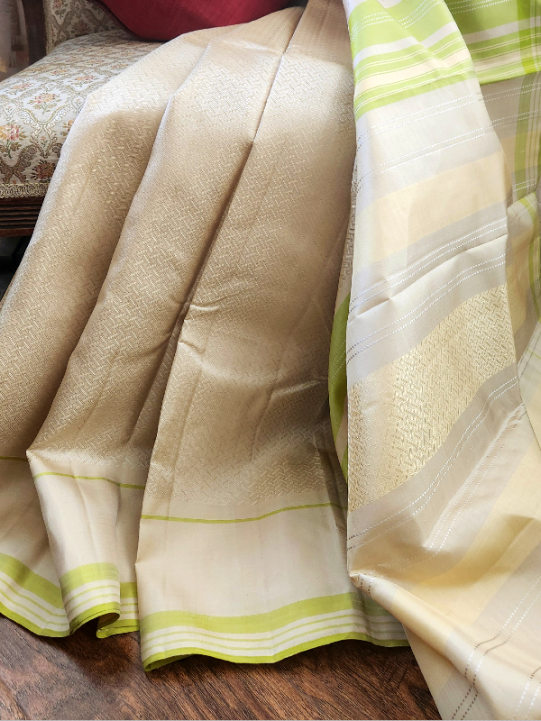 Porcelian White Thread Woven Kanjivaram Silk Saree