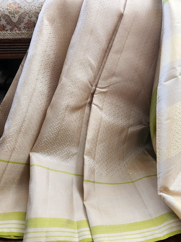 Porcelian White Thread Woven Kanjivaram Silk Saree