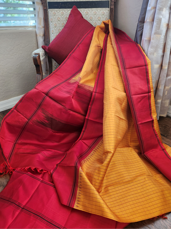 Haldi Kumkum Check Silk Kanjivaram