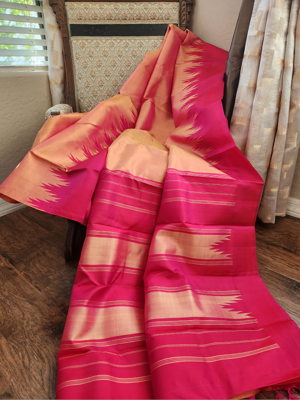 Saffron Rani Temple Silk Kanjivaram