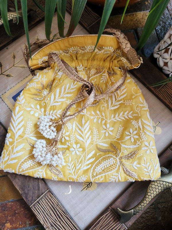 Yellow Chikankari Potli