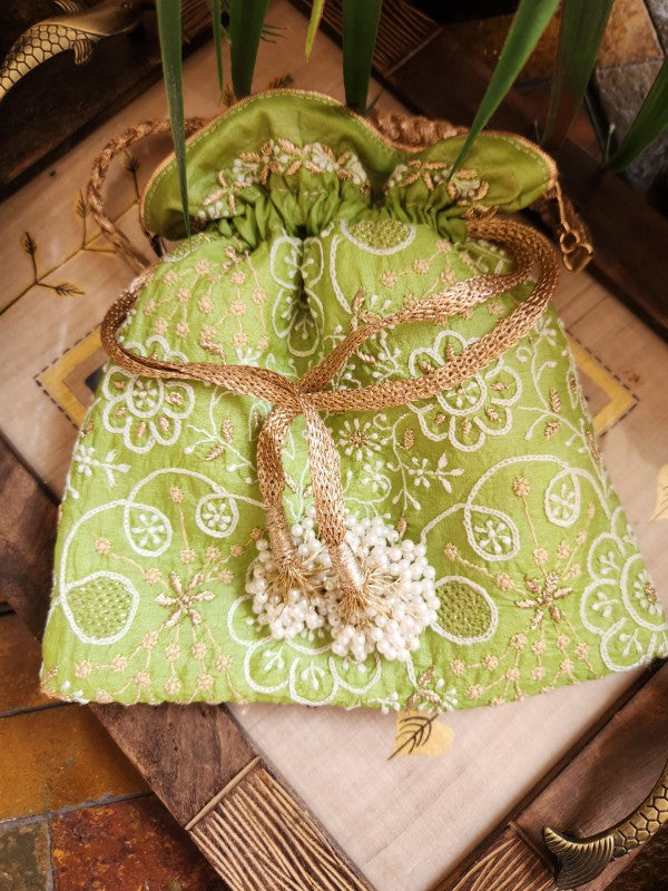 Leaf Green Chikankari Potli