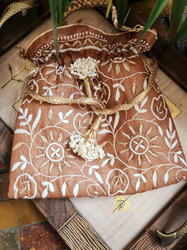 Brown Chikankari Potli