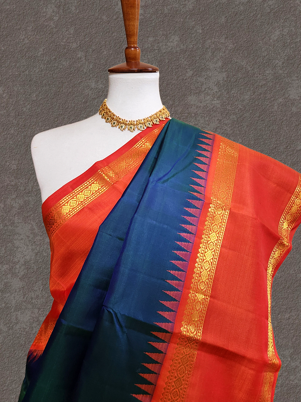 Peacock blue Kanjivaram Silk Saree