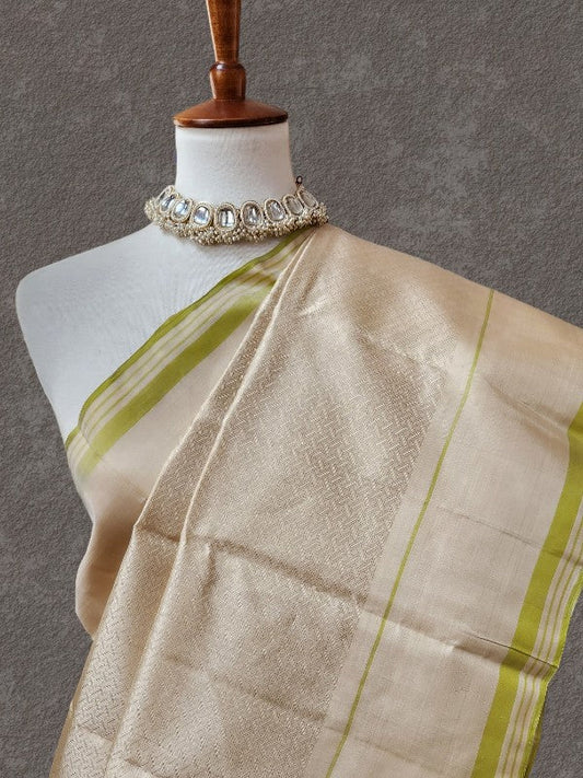 Porcelian White Thread Woven Kanjivaram Silk Saree