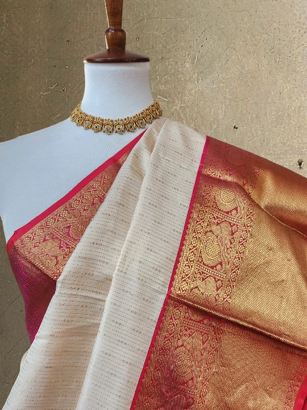 Ivory Pink Kanjivaram Silk Saree