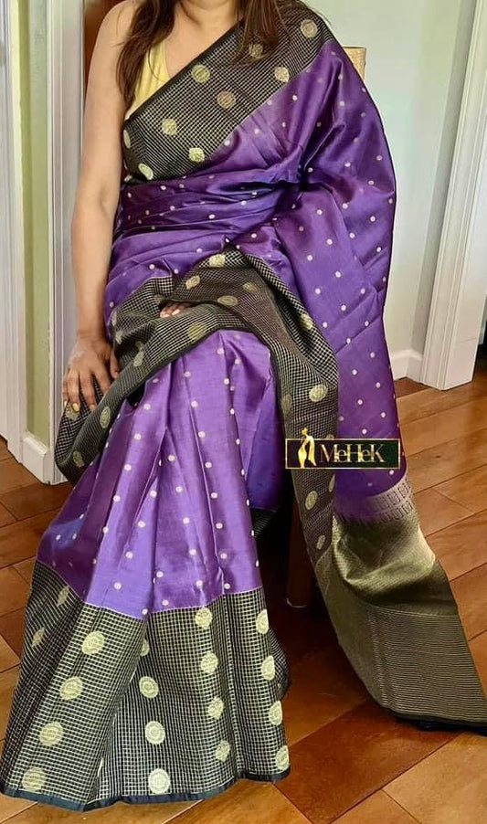 Kanjivaram Silk Saree Purple Saree with Black border