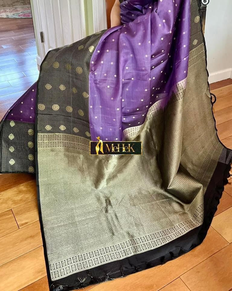 Kanjivaram Silk Saree Purple Saree with Black border