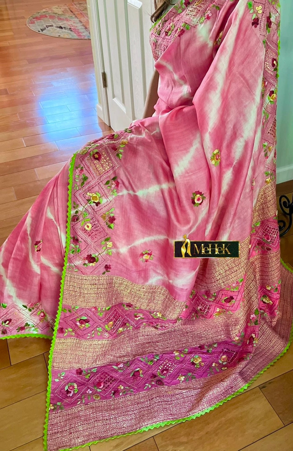 Handloom Tussar Silk Saree in Pink color with hand woven embroidery