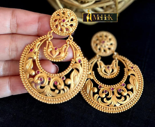 Silver Earrings: Jali design chandbali style, gold tone