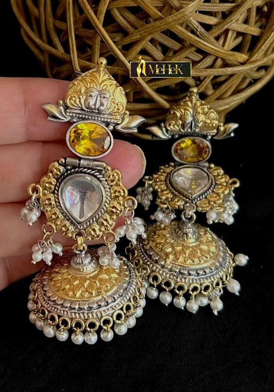 Silver Earring: Jhumka style dual tone