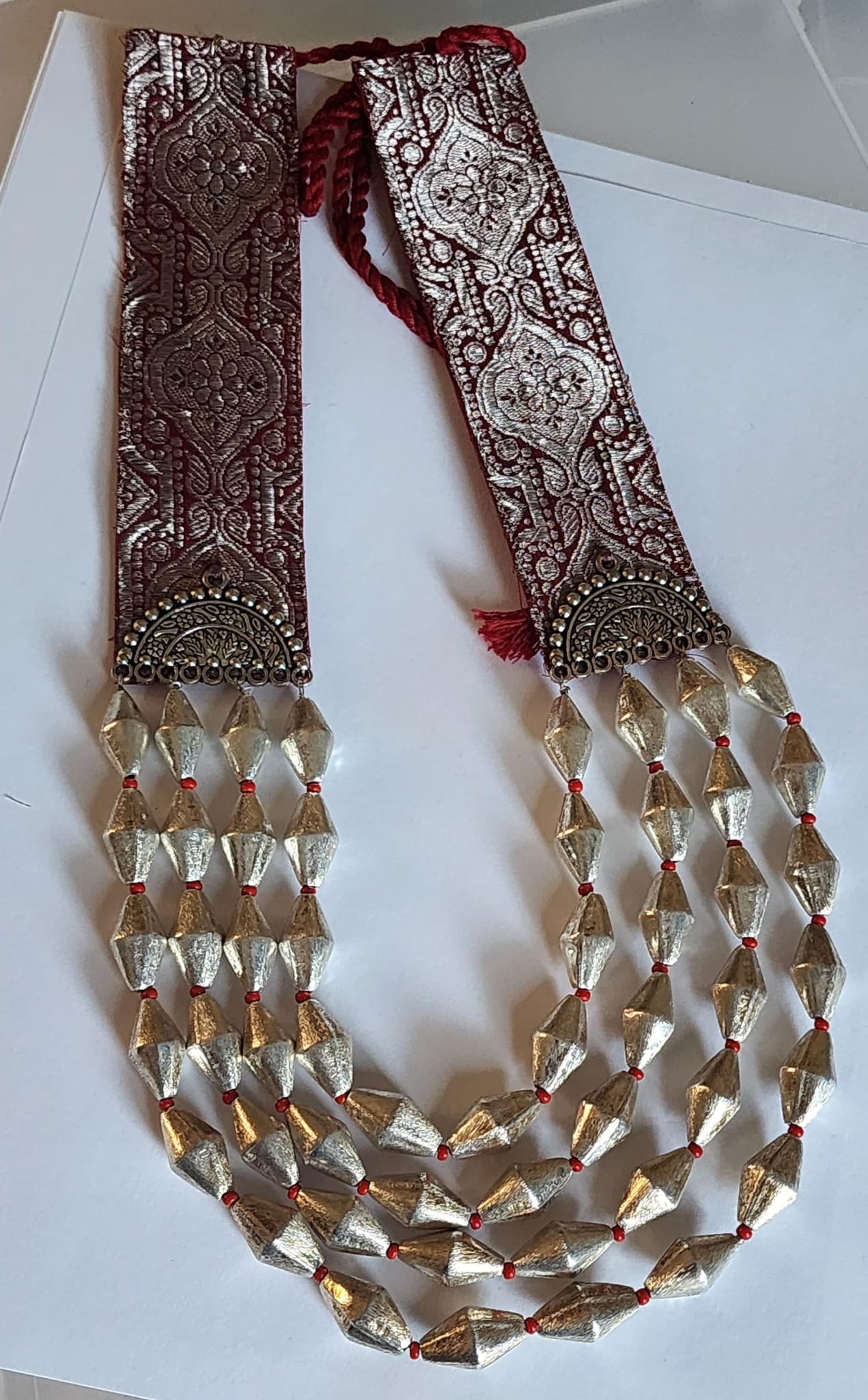 Benarasi Fabric Jewelry with Silver Dholki