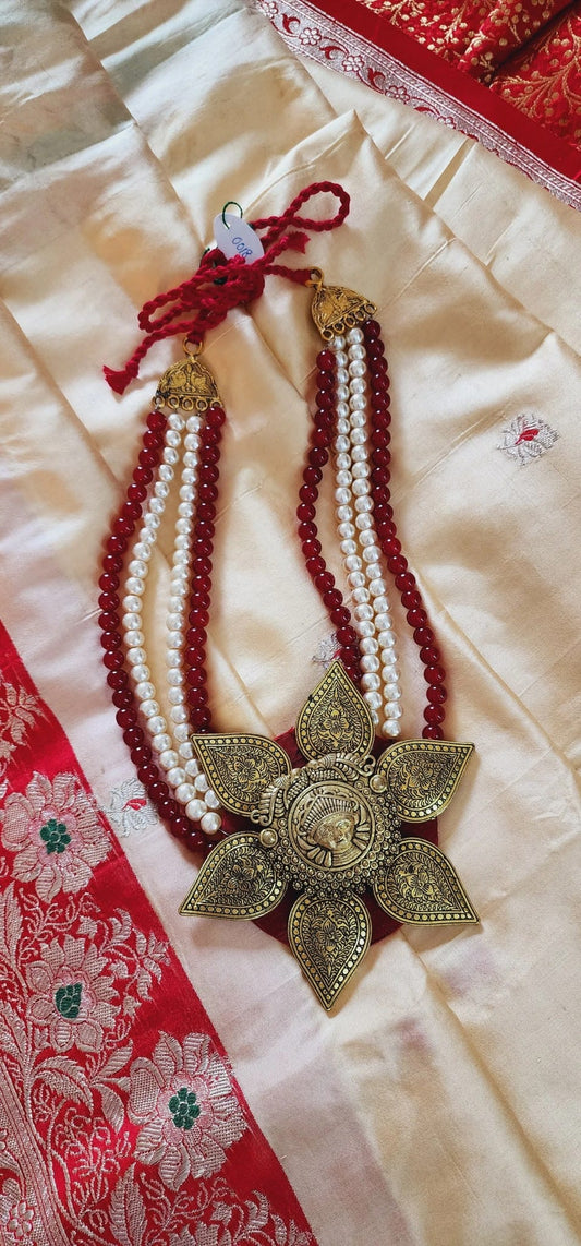 Durga Statement neckpiece with red & white beads